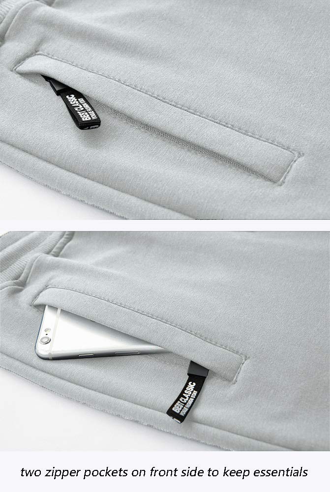 YSENTO Men's Cotton Casual 3/4 Jogger Running Capri Pants Below Knee Gym Workout Shorts Zipper Pockets Light Grey 34 - Image 5